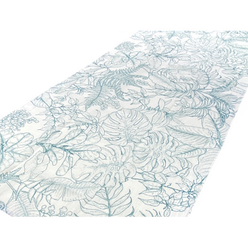 Coppia Tendine a Vetro Modern Leaf Blu Semitrasparenti in Bouclè con Tunnel per Astina – 2 Teli Made in Italy