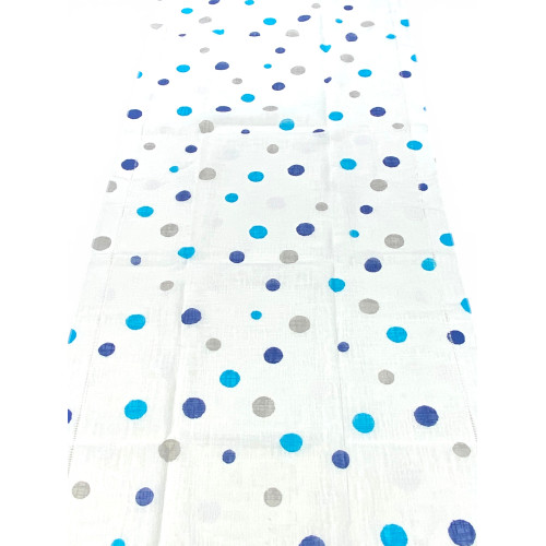 Paire de rideaux en verre Pois bleus semi-transparents en bouclè avec un tunnel pour l’avant – 2 serviettes fabriquées en Italie