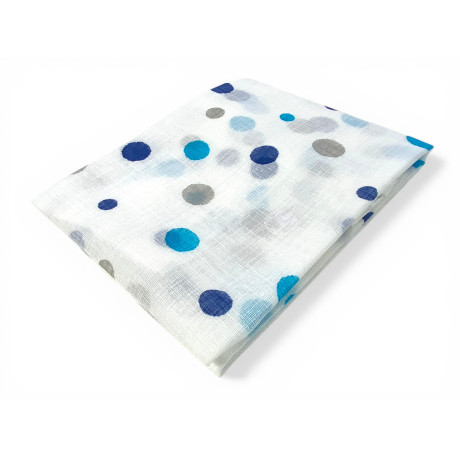 Pair of Glass Curtains Semi-transparent Blue Polka Dots in Bouclè with Tunnel for Fore-end – 2 Towels Made in Italy