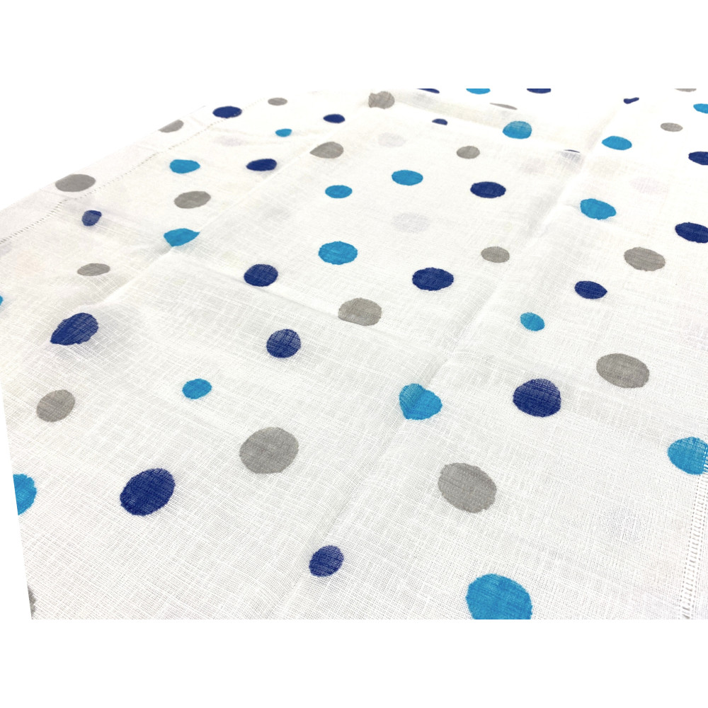 Paar Glasvorhänge Halbtransparente blaue Polka-Dots in Bouclè mit Tunnel als Vorderteil – 2 in Italien hergestellte Handtücher