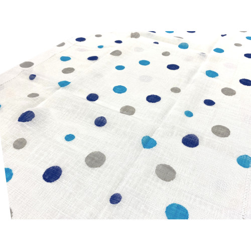 Pair of Glass Curtains Semi-transparent Blue Polka Dots in Bouclè with Tunnel for Fore-end – 2 Towels Made in Italy