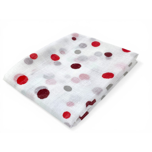 Pair of Semi-transparent Red Polka Dot Glass Curtains in Bouclè with Tunnel for Fore-end – 2 Made in Italy Sheets