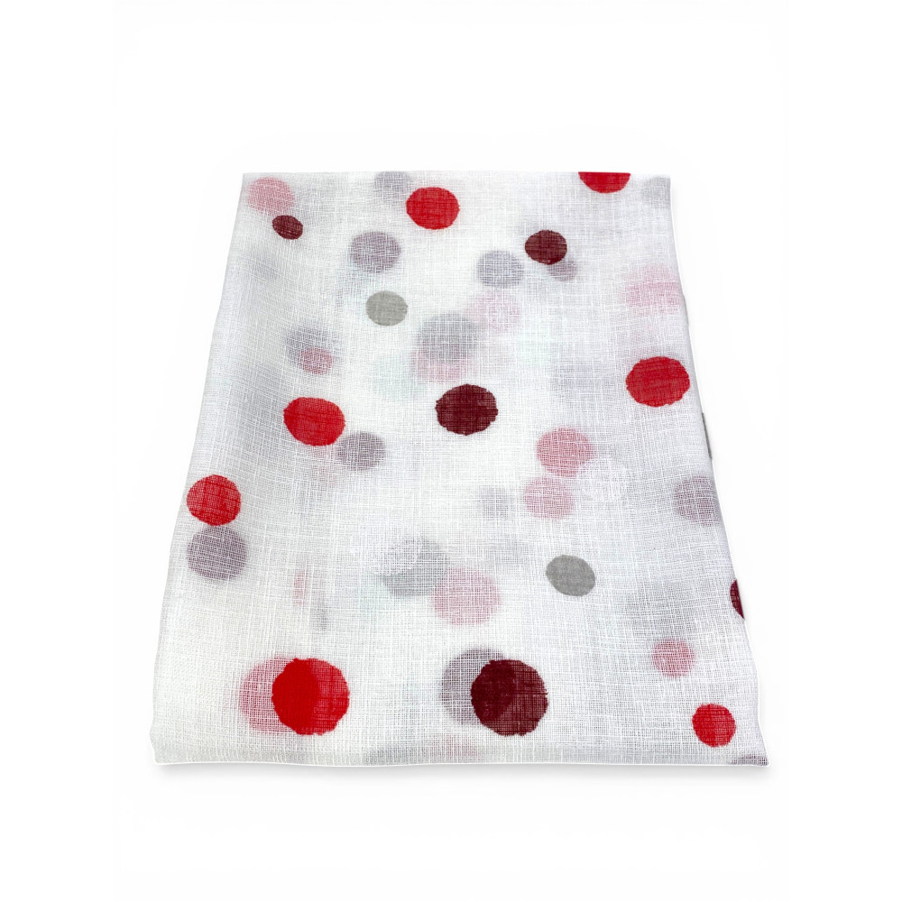 Pair of Semi-transparent Red Polka Dot Glass Curtains in Bouclè with Tunnel for Fore-end – 2 Made in Italy Sheets