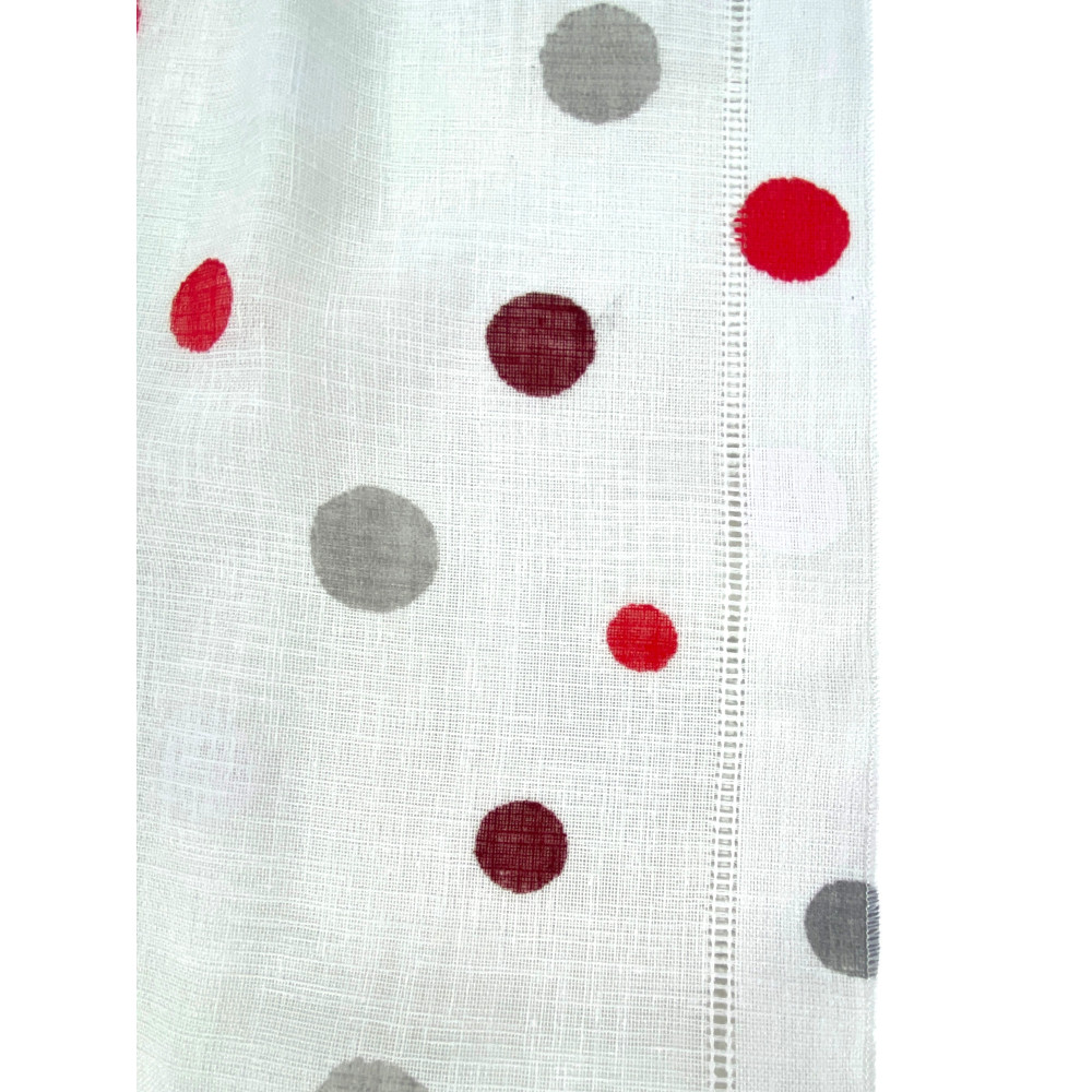 Pair of Semi-transparent Red Polka Dot Glass Curtains in Bouclè with Tunnel for Fore-end – 2 Made in Italy Sheets