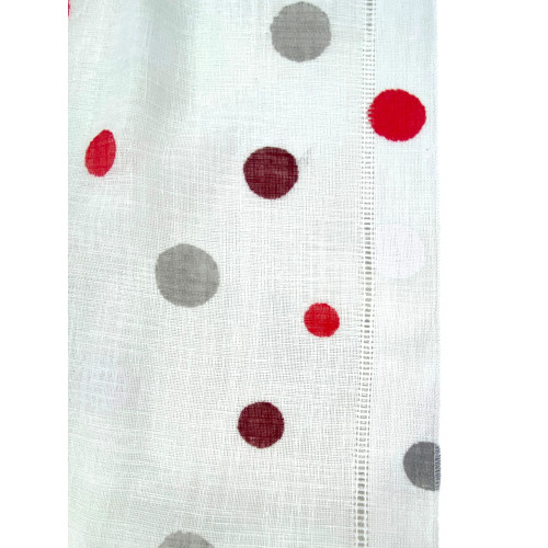 Coppia Tendine a Vetro Pois Rosso Semitrasparenti in Bouclè con Tunnel per Astina – 2 Teli Made in Italy