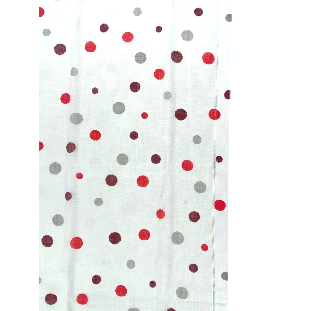 Coppia Tendine a Vetro Pois Rosso Semitrasparenti in Bouclè con Tunnel per Astina – 2 Teli Made in Italy