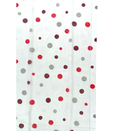 Coppia Tendine a Vetro Pois Rosso Semitrasparenti in Bouclè con Tunnel per Astina – 2 Teli Made in Italy