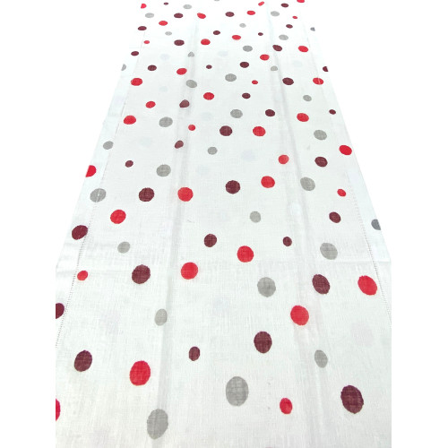 Paire de rideaux en verre semi-transparent à pois rouges en Bouclè avec un tunnel pour l’avant – 2 feuilles fabriquées en Italie