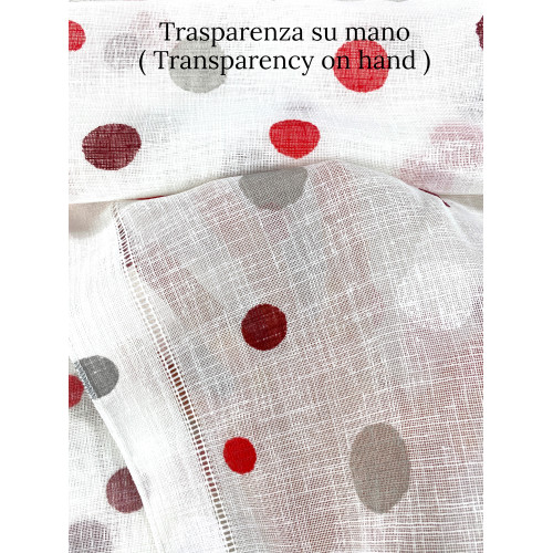 Paire de rideaux en verre semi-transparent à pois rouges en Bouclè avec un tunnel pour l’avant – 2 feuilles fabriquées en Italie