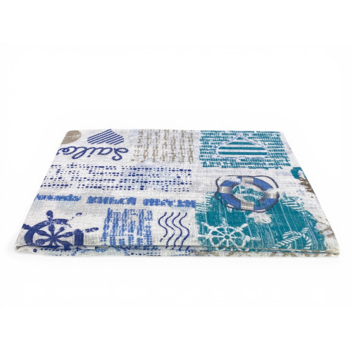 Paire de rideaux en verre bleu baie semi-transparents en bouclè avec tunnel pour la jauge – 2 feuilles fabriquées en Italie