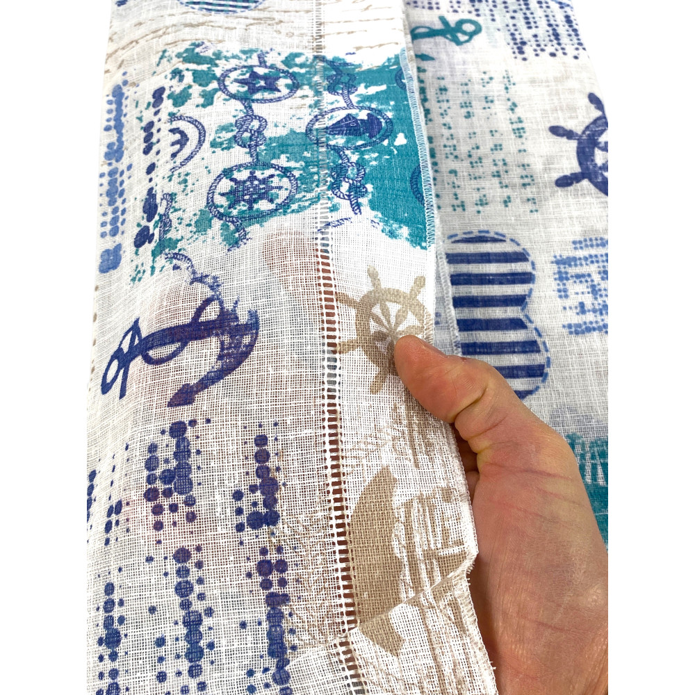 Paire de rideaux en verre bleu baie semi-transparents en bouclè avec tunnel pour la jauge – 2 feuilles fabriquées en Italie