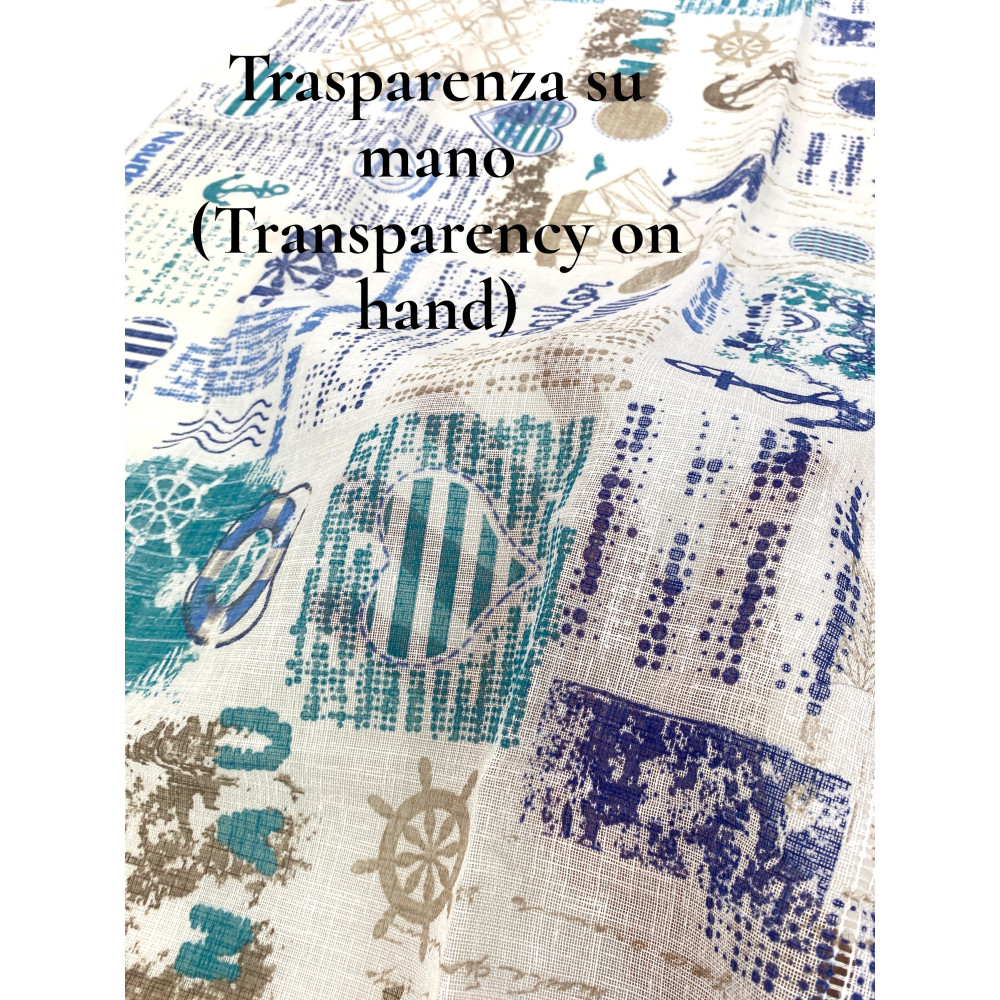 Paar halbtransparente bay-blaue Glasvorhänge in Bouclè mit Tunnel für den Peilstab – 2 in Italien hergestellte Platten