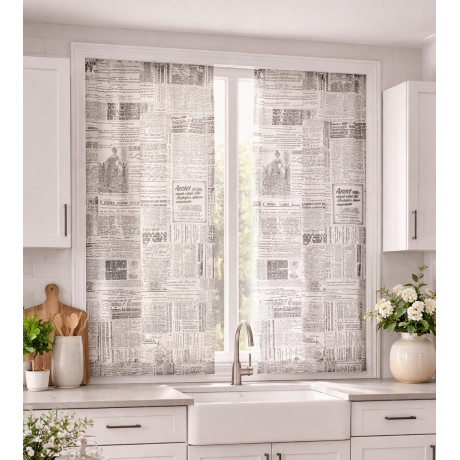 Pair of Glass Curtains News Style Semitransparent in Bouclè with Tunnel for Fore-end – 2 Sheets Made in Italy