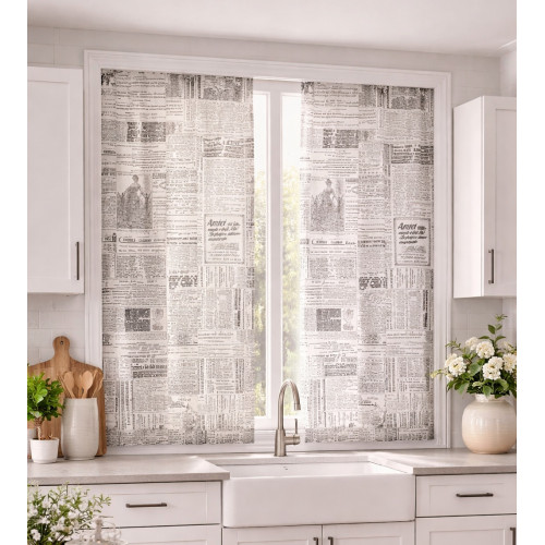 Paire de rideaux en verre style actualité semi-transparente en bouclè avec un tunnel pour l’avant-avant – 2 feuilles fabriquées 