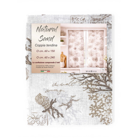 Coppia Tendine a Vetro Natural Sand Semitrasparenti in Bouclè con Tunnel per Astina – 2 Teli Made in Italy