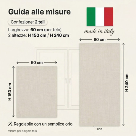 Coppia Tendine a Vetro Modern Leaf Beige Semitrasparenti in Bouclè con Tunnel per Astina – 2 Teli Made in Italy