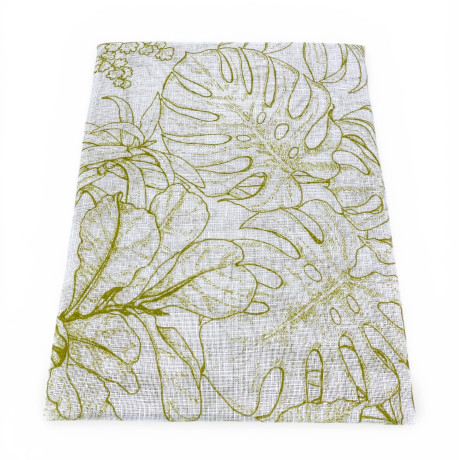 Pair of Modern Leaf Green Semi-transparent Glass Curtains in Bouclè with Tunnel for Fore-end – 2 Made in Italy Curtains