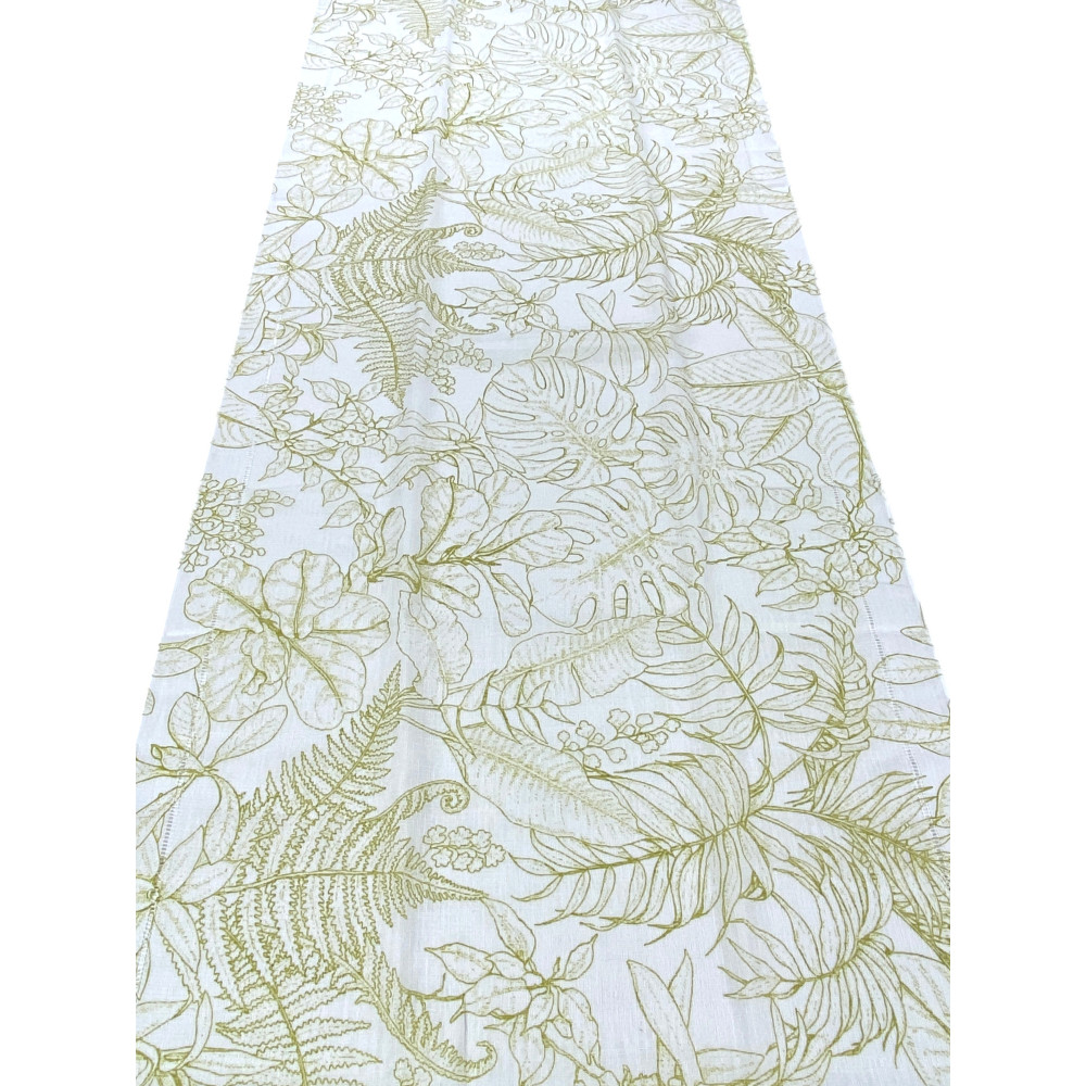 Pair of Modern Leaf Green Semi-transparent Glass Curtains in Bouclè with Tunnel for Fore-end – 2 Made in Italy Curtains