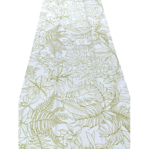 Pair of Modern Leaf Green Semi-transparent Glass Curtains in Bouclè with Tunnel for Fore-end – 2 Made in Italy Curtains