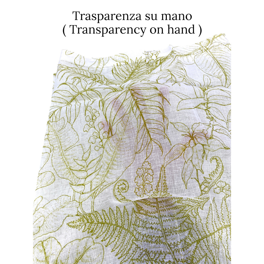 Coppia Tendine a Vetro Modern Leaf Verde Semitrasparenti in Bouclè con Tunnel per Astina – 2 Teli Made in Italy