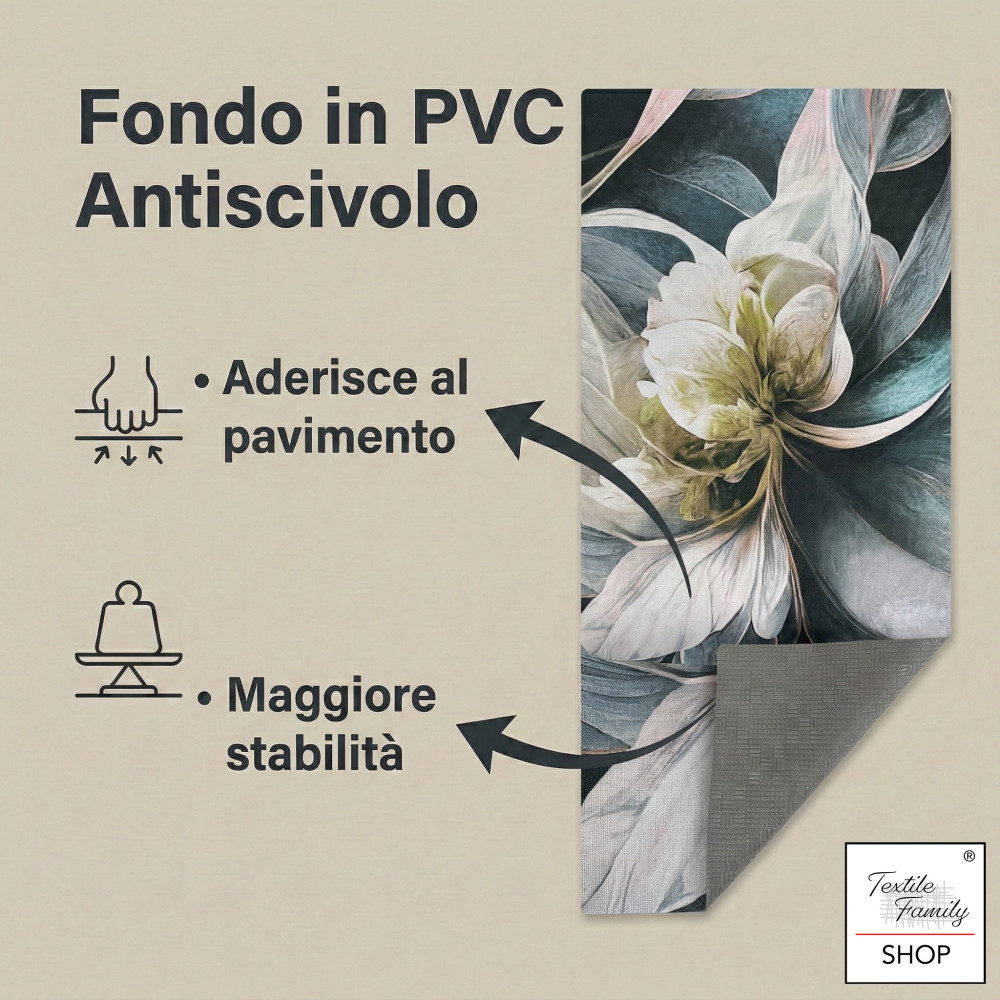 Patinador antideslizante de alfombra de cocina Gigli 50 cm, lavable y cortable, fondo de PVC, 100% poliéster, fabricado en Itali