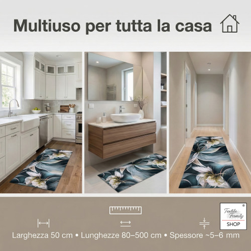 Patinador antideslizante de alfombra de cocina Gigli 50 cm, lavable y cortable, fondo de PVC, 100% poliéster, fabricado en Itali