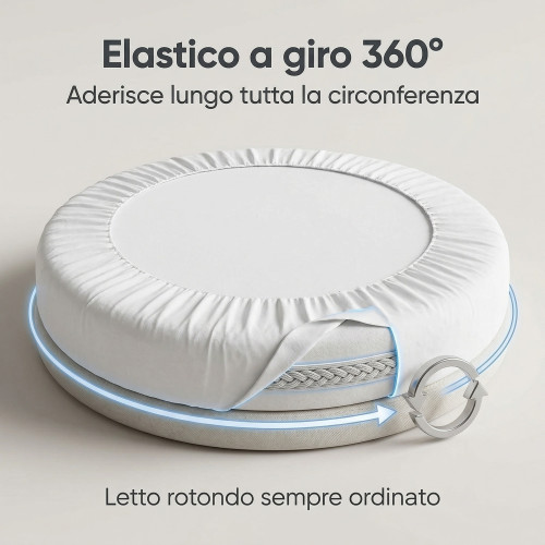 Tex Family Made-to-measure 100% Cotton Bottom Round Sheet – 360° Round Elastic – Ø180–240 cm – Mattress up to 35 cm