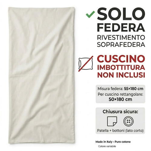 Funda para almohada para embarazo 55x180 cm en algodón puro color sólido con aleta de embarazo 1.8 - Solo funda, fabricada en It