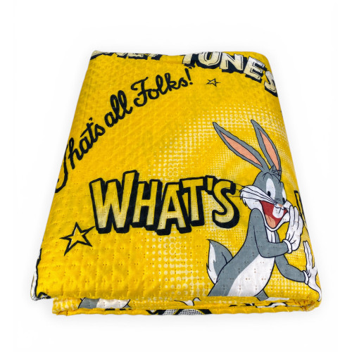 Couvre-lit simple pour enfants 170x250 Bugs Bunny Yellow – Courtepointe légère 80 g/m² en microfibre, fabriquée en Italie