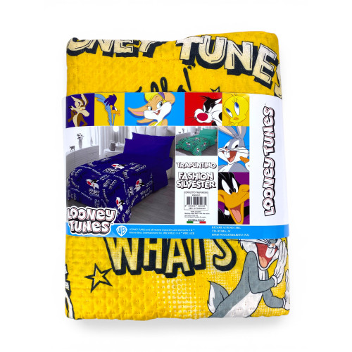 Children's Single Bedspread 170x250 Bugs Bunny Yellow – Lightweight Quilt 80 g/m² in Microfiber, Made in Italy