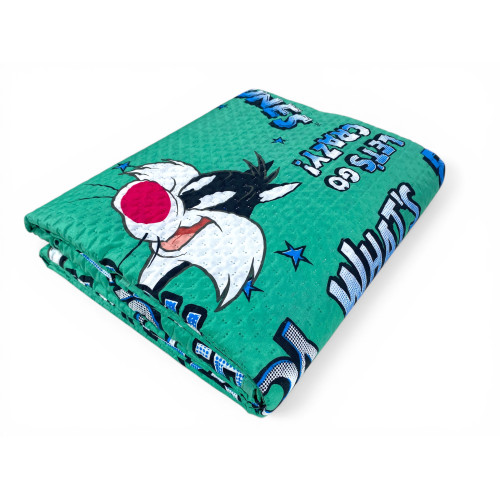 Children's Single Bedspread 170x250 Green Sylvester Cat Looney Tunes – Light Quilt 80 g/m², Made in Italy