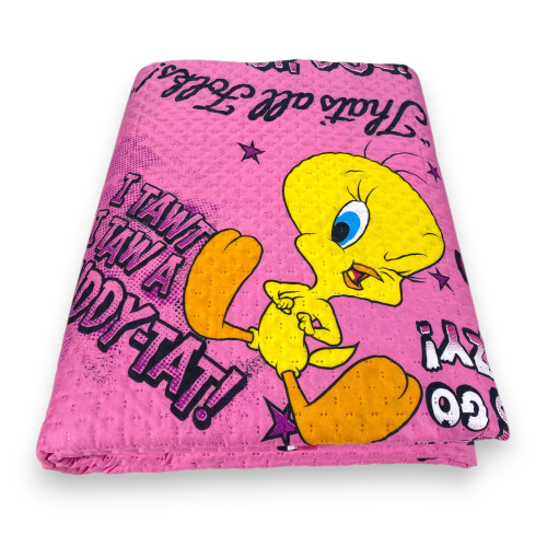 Children's Single Bedspread 170x250 Tweety Pink Looney Tunes – Lightweight Quilt 80 g/m² in Microfiber, Made in Italy