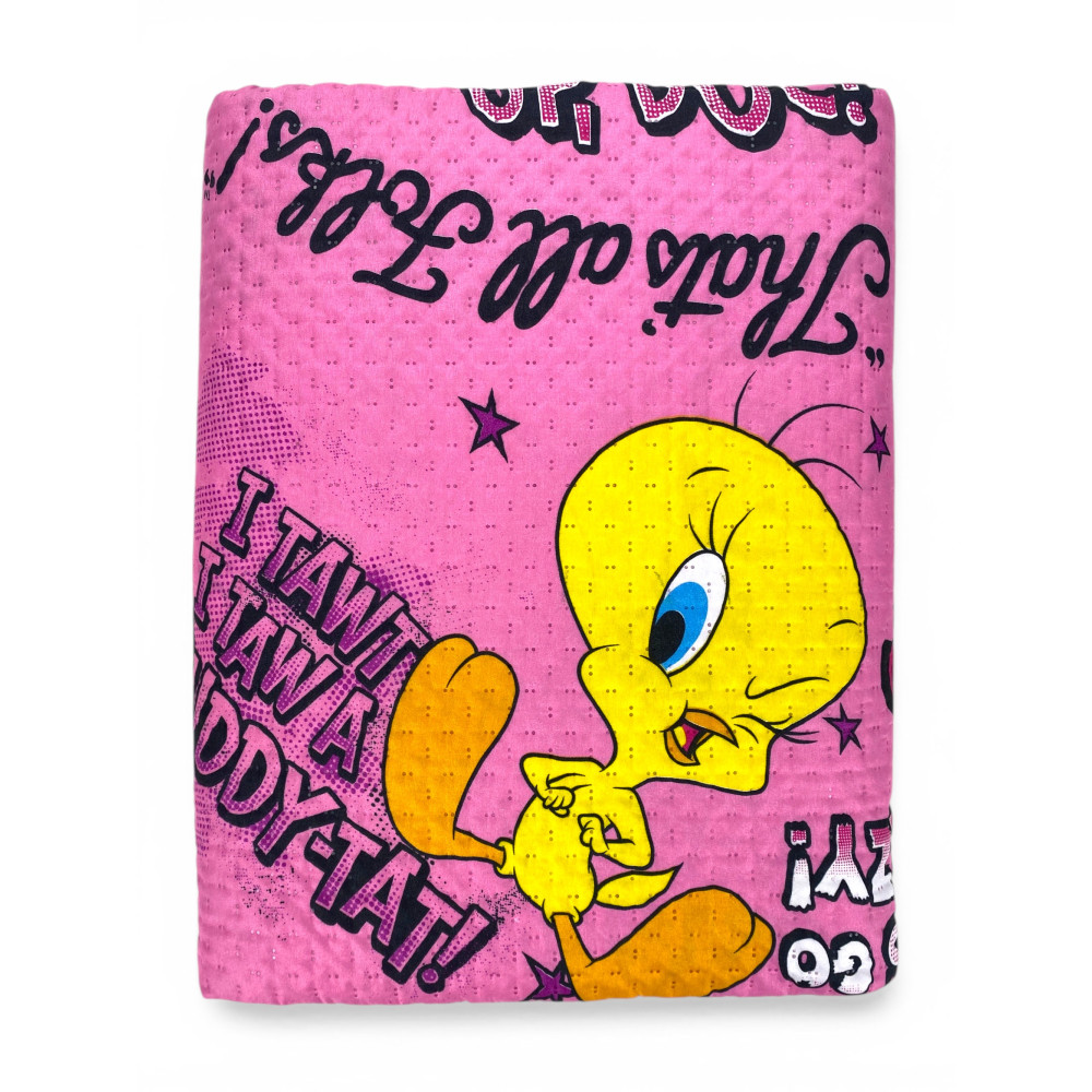 Children's Single Bedspread 170x250 Tweety Pink Looney Tunes – Lightweight Quilt 80 g/m² in Microfiber, Made in Italy