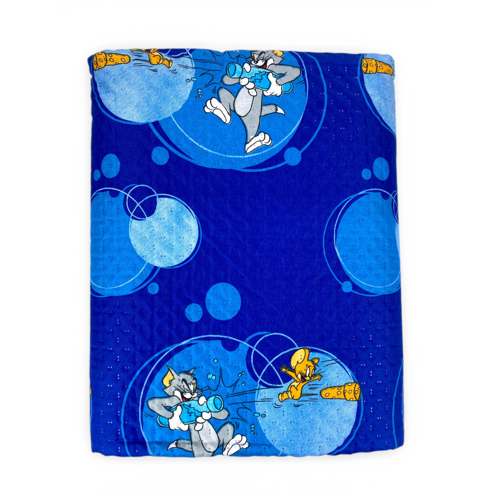 Children's Single Bedspread 170x250 Tom and Jerry Blue "TJ Bottle" – Lightweight Microfiber Quilt 80 g/m², Made in Italy