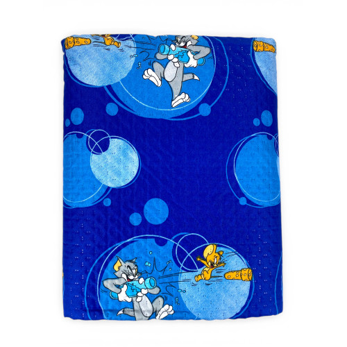 Children's Single Bedspread 170x250 Tom and Jerry Blue "TJ Bottle" – Lightweight Microfiber Quilt 80 g/m², Made in Italy