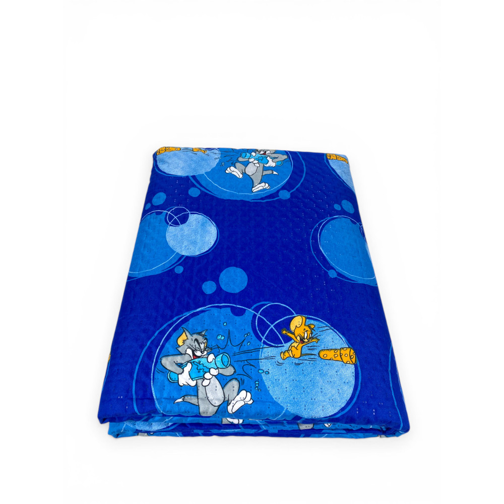 Children's Single Bedspread 170x250 Tom and Jerry Blue "TJ Bottle" – Lightweight Microfiber Quilt 80 g/m², Made in Italy