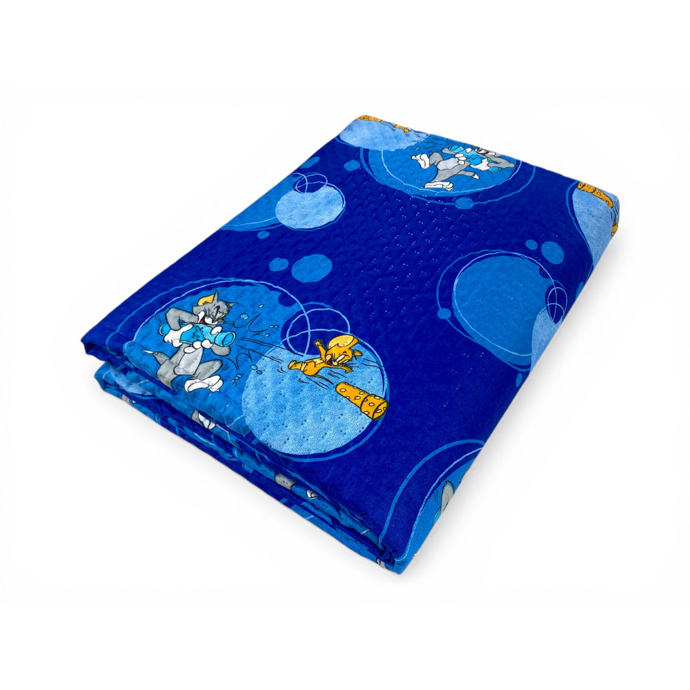 Colcha individual infantil 170x250 Tom and Jerry Blue "TJ Bottle" – Colcha ligera de microfibra 80 g/m², fabricada en Italia