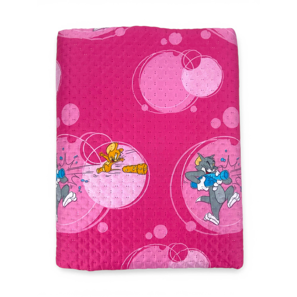 Copriletto Singolo Bambini 170x250 Tom and Jerry Rosa “TJ Bottle” – Trapuntino Leggero 80 g/m² in Microfibra, Made in Italy