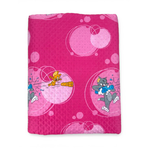 Children's Single Bedspread 170x250 Tom and Jerry Pink "TJ Bottle" – Light Quilt 80 g/m² in Microfiber, Made in Italy