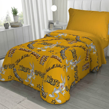 Children's Single Bedspread 170x250 Bugs Bunny Yellow – Lightweight Quilt 80 g/m² in Microfiber, Made in Italy