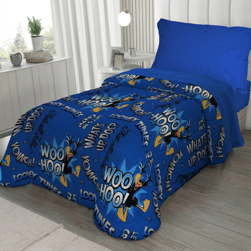 Copriletto Singolo Bambini 170x250 Daffy Duck Blu – Trapuntino Leggero 80 g/m² in Microfibra, Made in Italy