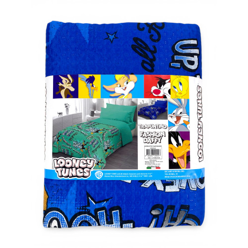 Colcha individual infantil 170x250 Daffy Duck Blue – Edredón ligero 80 g/m² en microfibra, fabricado en Italia