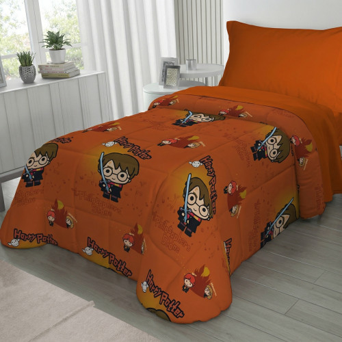 Couvre-lit simple pour enfants Harry Potter orange 170x250 – Courtepointe légère 80 g/m² en microfibre, fabriquée en Italie