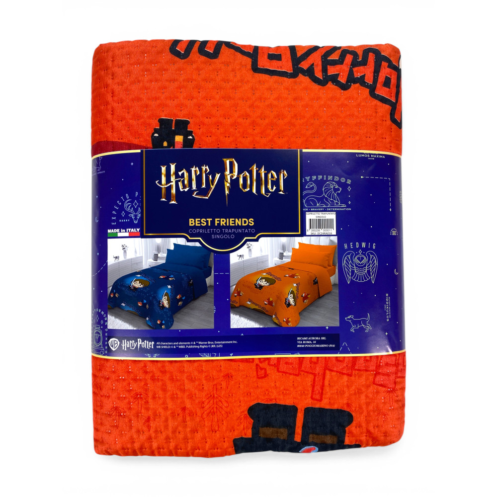 Harry Potter Orange Children's Single Bedspread 170x250 – Light Quilt 80 g/m² in Microfiber, Made in Italy