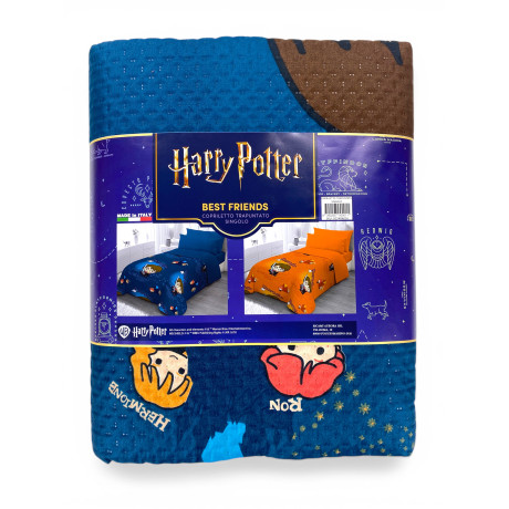 Colcha individual de Harry Potter para niños 170x250 azul – Edredón ligero 80 g/m² en microfibra, fabricado en Italia