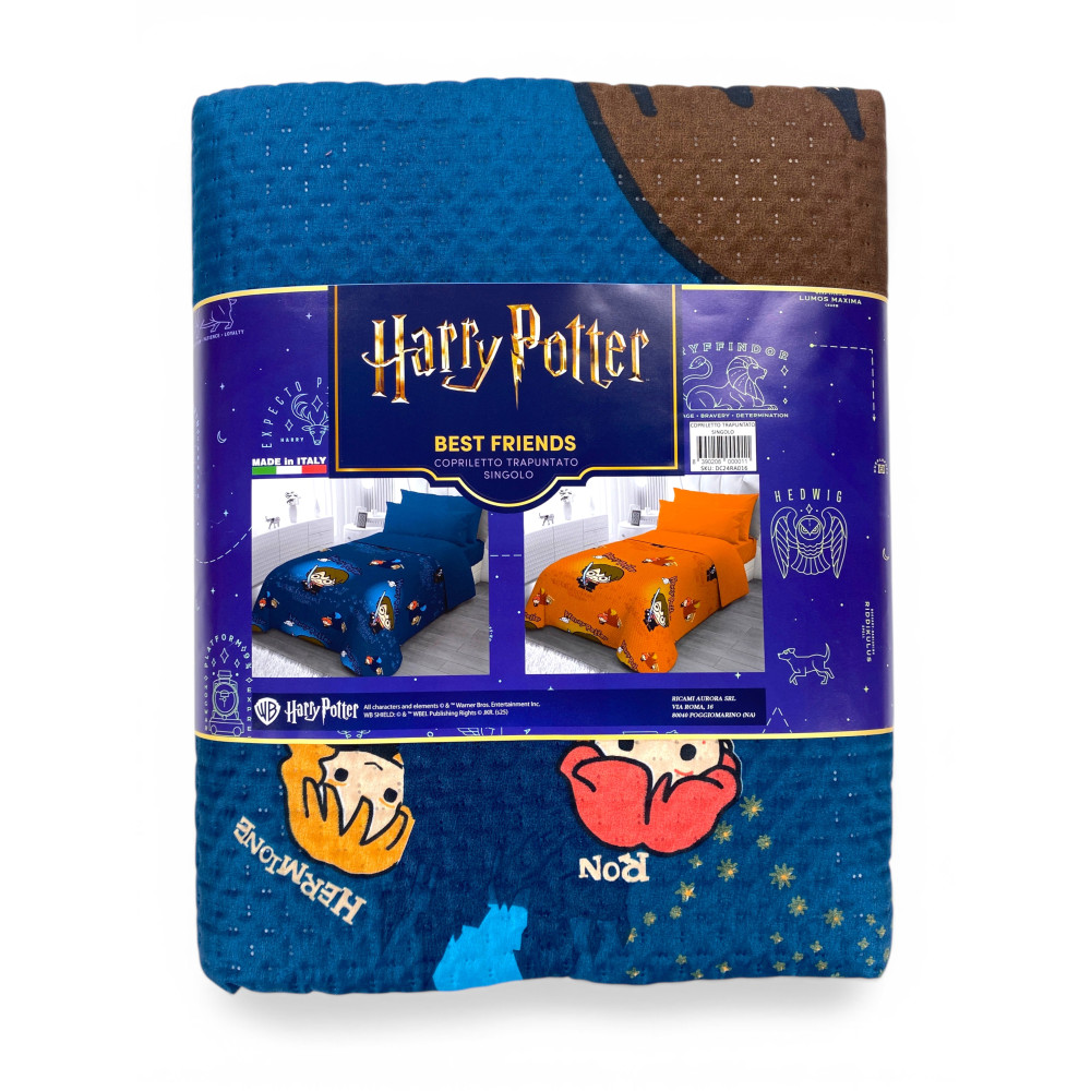 Copriletto Singolo Bambini 170x250 Harry Potter Blu – Trapuntino Leggero 80 g/m² in Microfibra, Made in Italy
