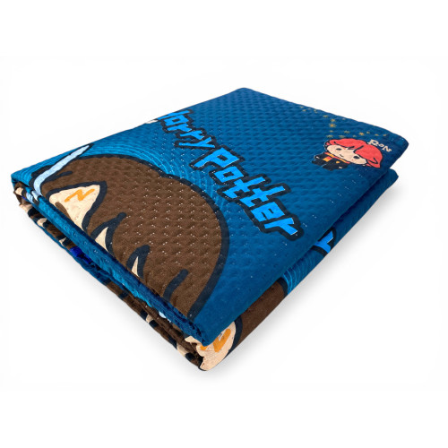 Couvre-lit simple Harry Potter pour enfants 170x250 bleu – Courtepointe légère 80 g/m² en microfibre, fabriqué en Italie