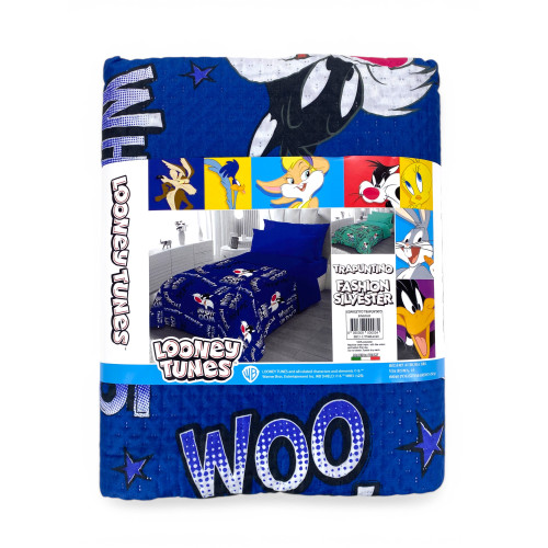 Couvre-lit simple pour enfants 170x250 Blue Sylvester Cat – Courtepointe légère 80 g/m² en microfibre, fabriquée en Italie