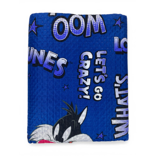 Children's Single Bedspread 170x250 Blue Sylvester Cat – Light Quilt 80 g/m² in Microfiber, Made in Italy