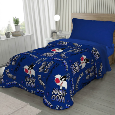 Kinder-Einzelbettdecke 170x250 blaue Sylvester Cat – Leichte Decke 80 g/m² aus Mikrofaser, hergestellt in Italien